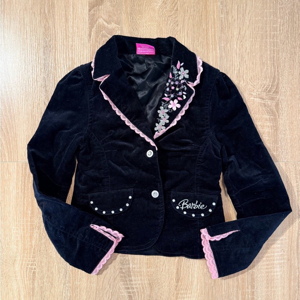 Vintage Y2K Barbie Black Jacket with Pink Accents